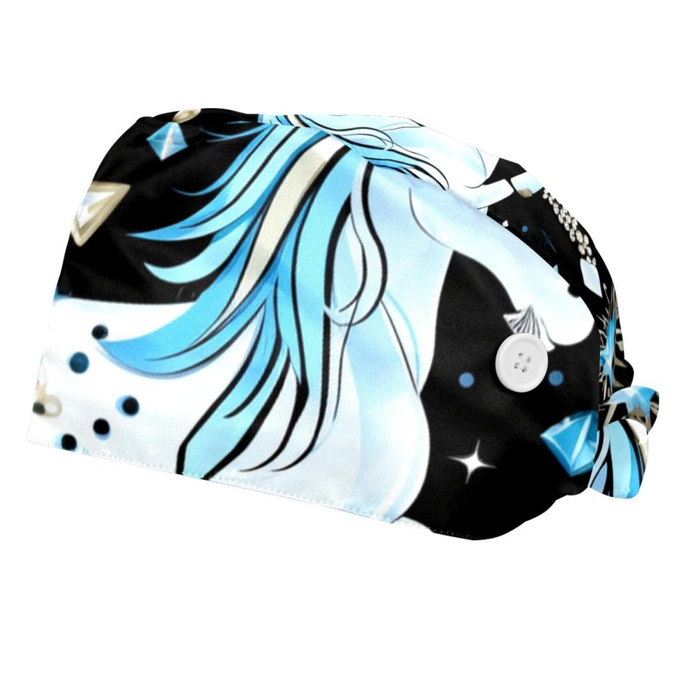 2-Pc,Bouffant Nurse Hats,Scrub Cap Adjustable Scrub Hats with Sweatband,Unicorn Blue Background
