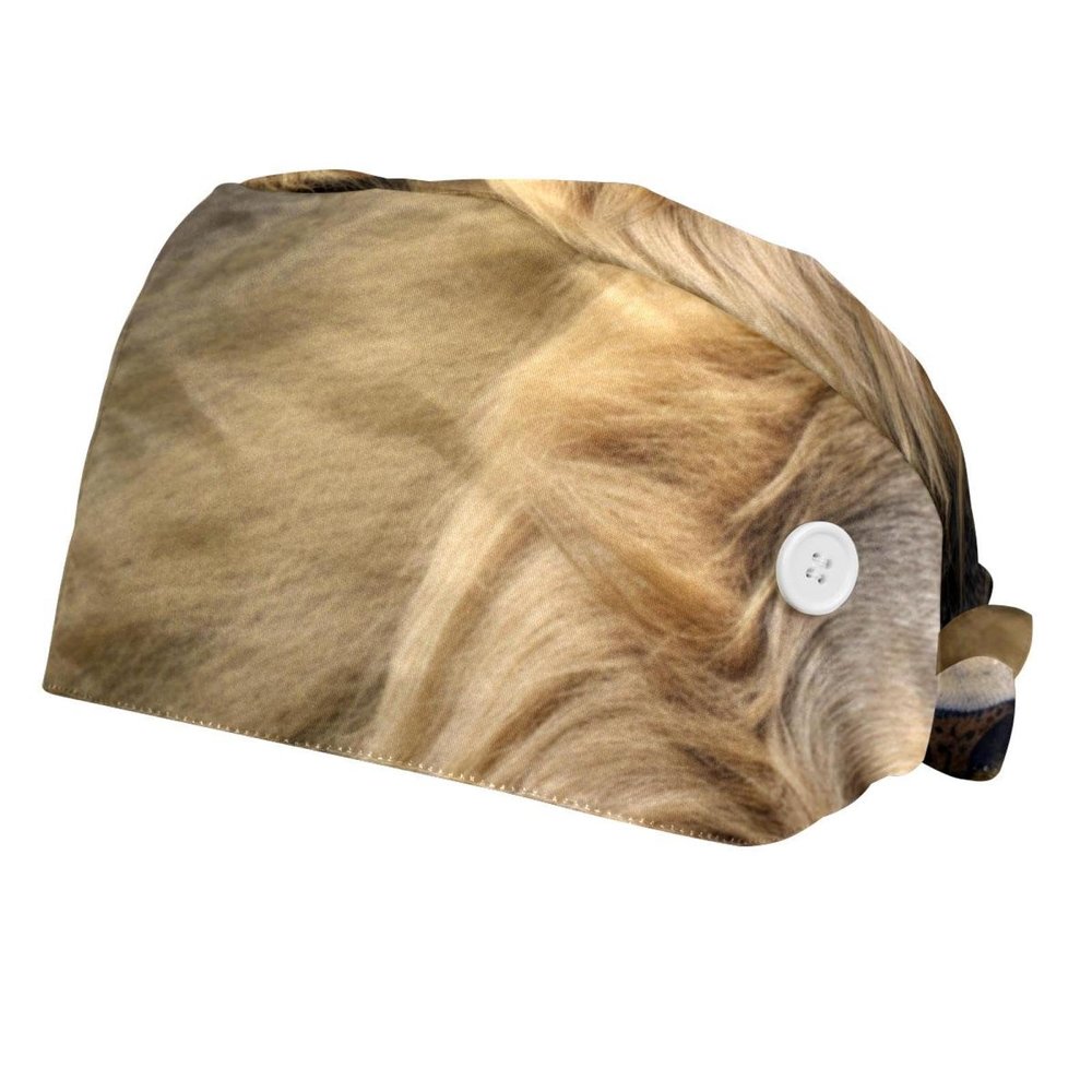 2-Pc,Bouffant Nurse Hats,Scrub Cap Adjustable Scrub Hats with Sweatband,Animal Lion Wild Life Cat