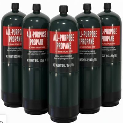 Propane Replacement Fuel Cylinders 16 oz Camping 5-Pack - Factory Prefilled & Ready to Use