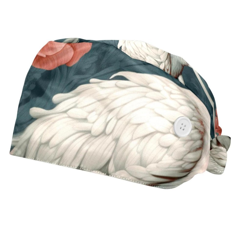 2-Pc,Bouffant Nurse Hats,Scrub Cap Adjustable Scrub Hats with Sweatband,Flamingo and Tropical Plants