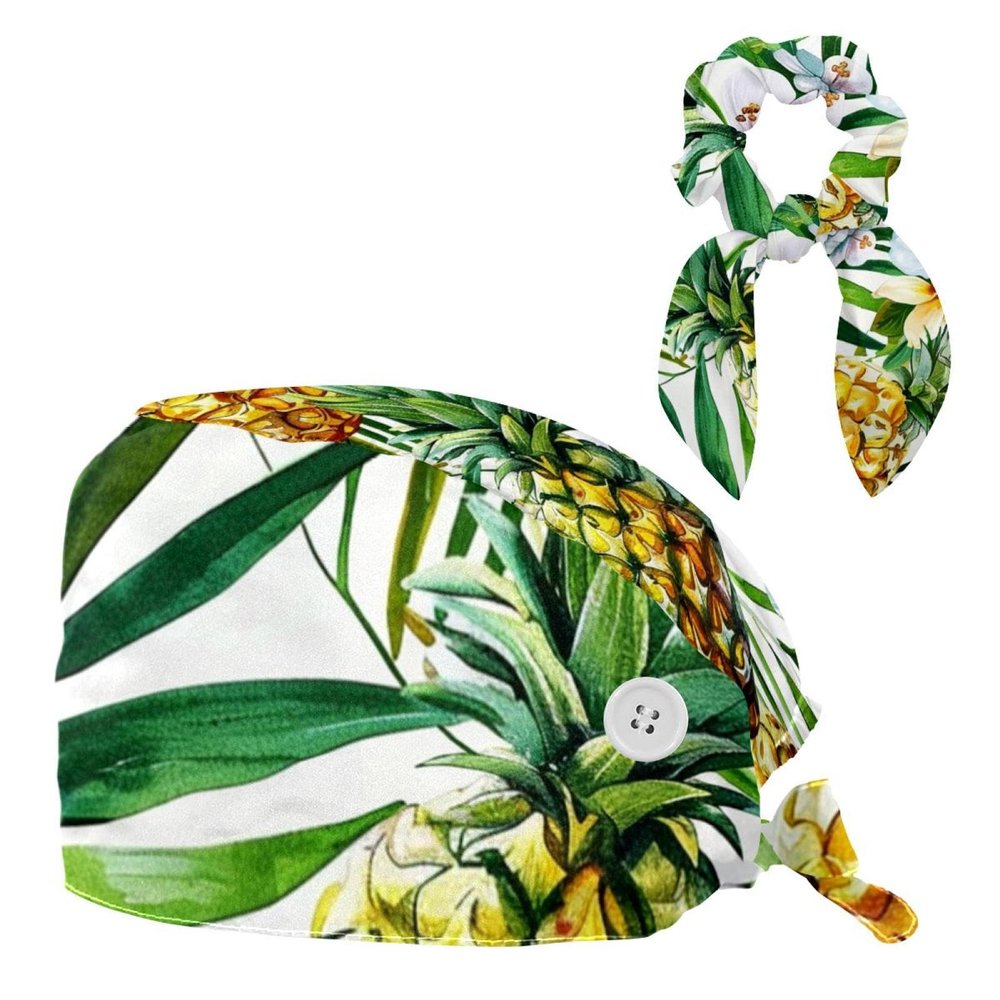YTYVAGT Nursing Hats,Working Cap with Buttons and Cotton Sweatband,Fruit Tropical Flower Pineapple