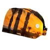 2-Pc,Bouffant Nurse Hats,Workout Hat with Buttons and Cotton Sweatband,Beach Sunset Grass Land View view 1