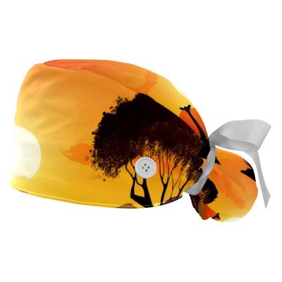 2-Pc,Bouffant Turban Hats,Tie Back Hat with Buttons,Fishing Hat,Australia Sunset Kangaroo Ostrich