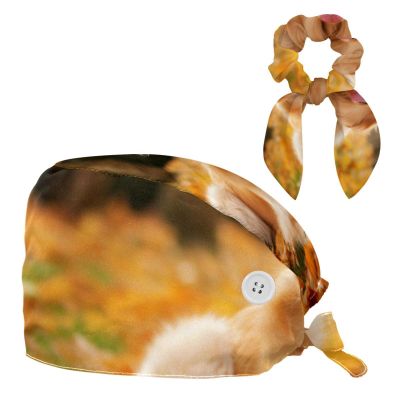 Nursing Hats,Working Cap with Buttons and Cotton Sweatband,Autumn Golden Retriever Leaves
