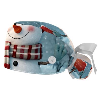 2-Pc,Gourd-Shaped Working Cap,Fisherman Hat with Buttons and Cotton Sweatband,Christmas Snowman with Hat