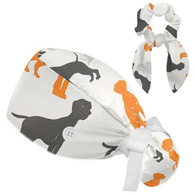 Nurse Scrub Caps,Scrub Hats with Buttons and Cotton Sweatband,Dog Silhouette Floral