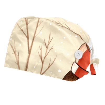 2-Pc,Bouffant Nurse Hats,Scrub Cap Adjustable Scrub Hats with Sweatband,Bear Wearing Red Scarf