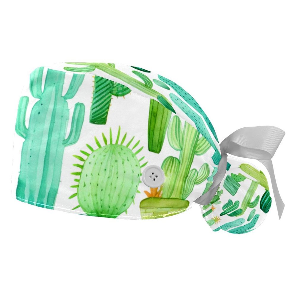 YTYVAGT 2-Pc,Gourd-Shaped Working Cap,Fisherman Hat with Buttons and Cotton Sweatband,Cactus Watercolor