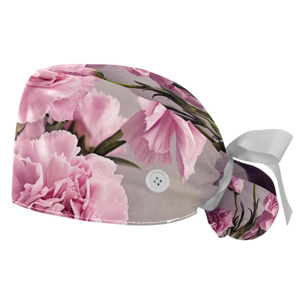 2-Pc,Gourd-Shaped Working Cap,Fisherman Hat with Buttons and Cotton Sweatband,Boss Bloom Pink Flower