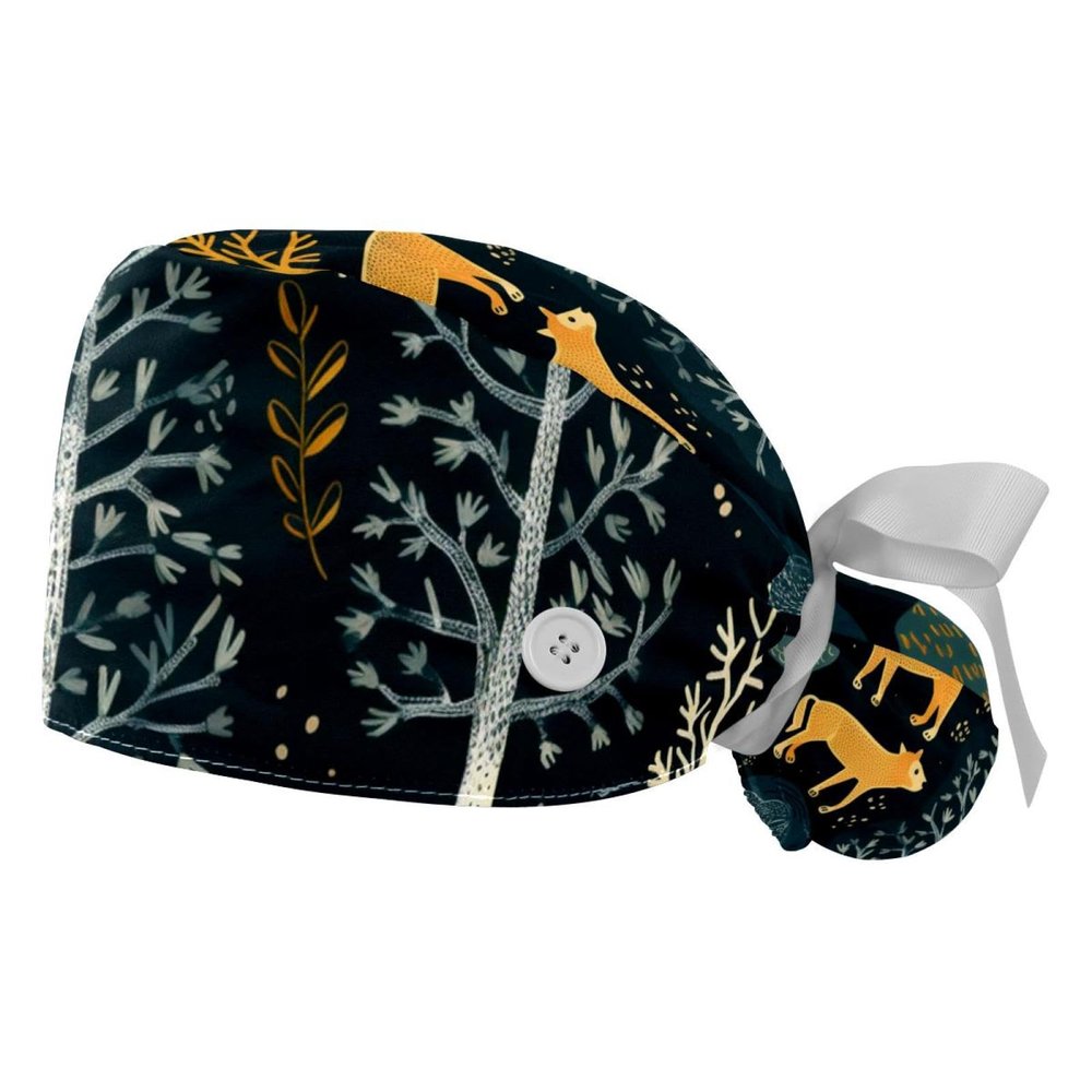 2-Pc,Gourd-Shaped Working Cap,Fisherman Hat with Buttons and Cotton Sweatband,Cartoon an Animal Tree