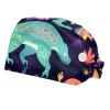 2-Pc,Bouffant Nurse Hats,Scrub Cap Adjustable Scrub Hats with Sweatband,Colorful Cartoon Dinosaurs view 1
