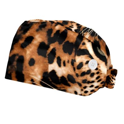 2-Pc,Bouffant Nurse Hats,Scrub Cap Adjustable Scrub Hats with Sweatband,Animal Retro Leopard