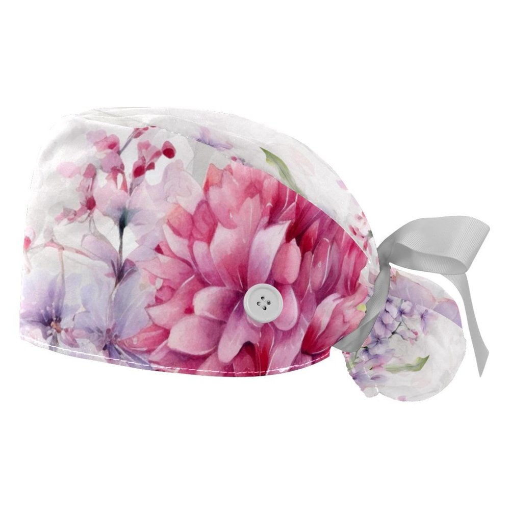 2-Pc,Gourd-Shaped Working Cap,Fisherman Hat with Buttons and Cotton Sweatband,Flowers Butterfly