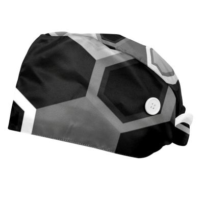 2-Pc,Bouffant Nurse Hats,Scrub Cap Adjustable Scrub Hats with Sweatband,Black and White Hexagon