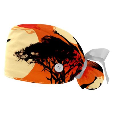 2-Pc,Gourd-Shaped Working Cap,Fisherman Hat with Buttons and Cotton Sweatband,African Sunset Family Giraffe