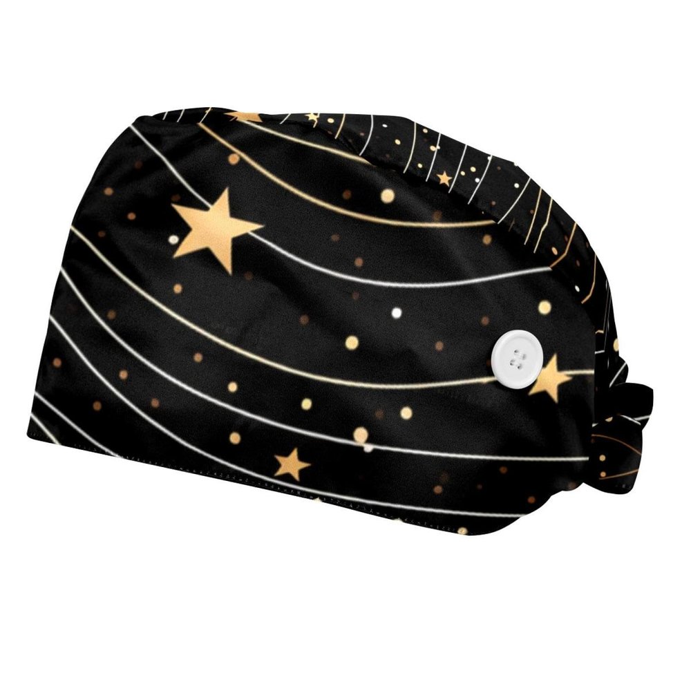 2-Pc,Bouffant Nurse Hats,Scrub Cap Adjustable Scrub Hats with Sweatband,Colorful Stars Pattern Line
