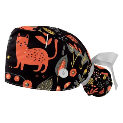 2-Pc,Working Hat,Nursing Hat,Surgical Surgery Hats,Bouffant Tie Back Hats,Cat Bird Dog and Flower