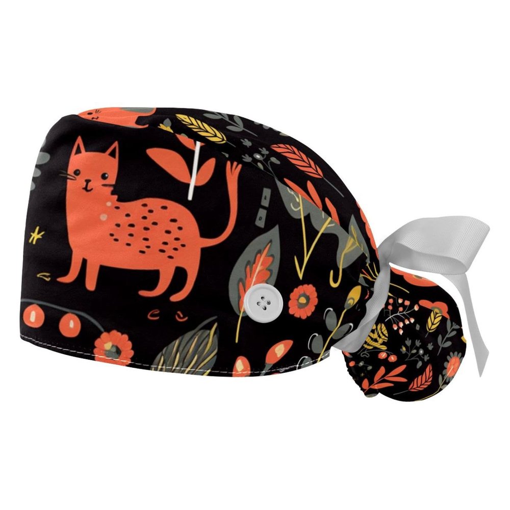 2-Pc,Working Hat,Nursing Hat,Surgical Surgery Hats,Bouffant Tie Back Hats,Cat Bird Dog and Flower