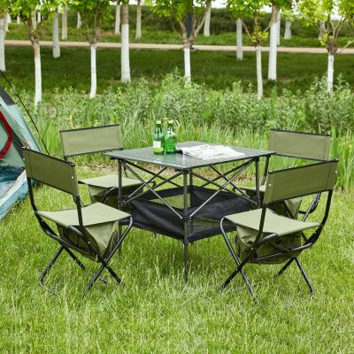 bytnghy Folding Camping Table and Chairs Set of 4, Portable Chair with Storage Bag, Picnics, Beach,Backyard, BBQ, Party, Patio, Black Blue