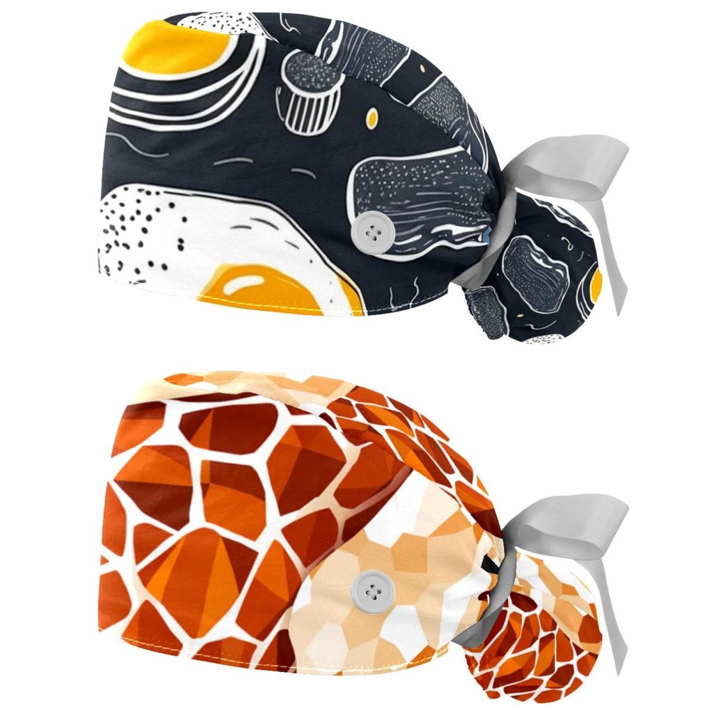 YTYVAGT 2-Pc,Gourd-Shaped Working Cap,Fisherman Hat with Buttons and Cotton Sweatband,Breakfast Coffee Fried Egg