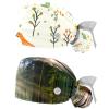 2-Pc,Nurse Scrub Caps,Scrub Hats with Buttons and Cotton Sweatband,Flower Bird Plant Leaves view 1
