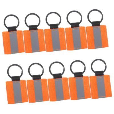 KOMBIUDA 10pcs Double-Sided Reflective Keychain Tags for High Visibility Backpacks and Gear Easy Install Reflective Pendants for Dark Fluorescent Orange