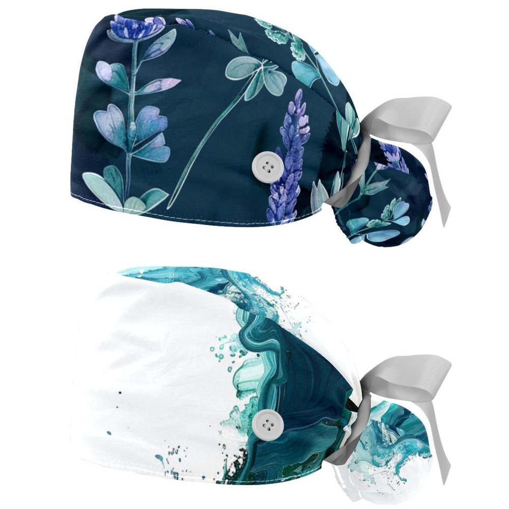 2-Pc,Gourd-Shaped Working Cap,Fisherman Hat with Buttons and Cotton Sweatband,Four Leaf Clover Lavender Petals