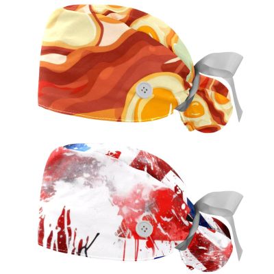 YTYVAGT 2-Pc,Gourd-Shaped Working Cap,Fisherman Hat with Buttons and Cotton Sweatband,Bacon Eggs Food Pattern