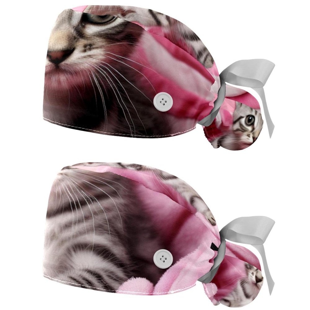 2-Pc,Gourd-Shaped Working Cap,Fisherman Hat with Buttons and Cotton Sweatband,Cat Kitten Portrait