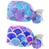 2-Pc,Scrub Hats Women Bouffant Hats,Work Hat with Buttons and Cotton Sweatband,Bright Scales Shapes Abstract