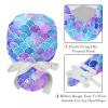 2-Pc,Scrub Hats Women Bouffant Hats,Work Hat with Buttons and Cotton Sweatband,Bright Scales Shapes Abstract view 4