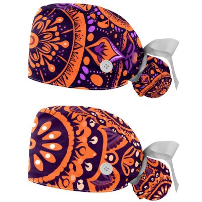 2-Pc,Gourd-Shaped Working Cap,Fisherman Hat with Buttons and Cotton Sweatband,Art Pattern Flower Mandala