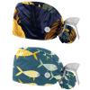 2-Pc,Nurse Scrub Caps,Scrub Hats with Buttons and Cotton Sweatband,Abstract Leaves view 1