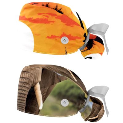 2-Pc,Gourd-Shaped Working Cap,Fisherman Hat with Buttons and Cotton Sweatband,African Dinosaur and Sunset