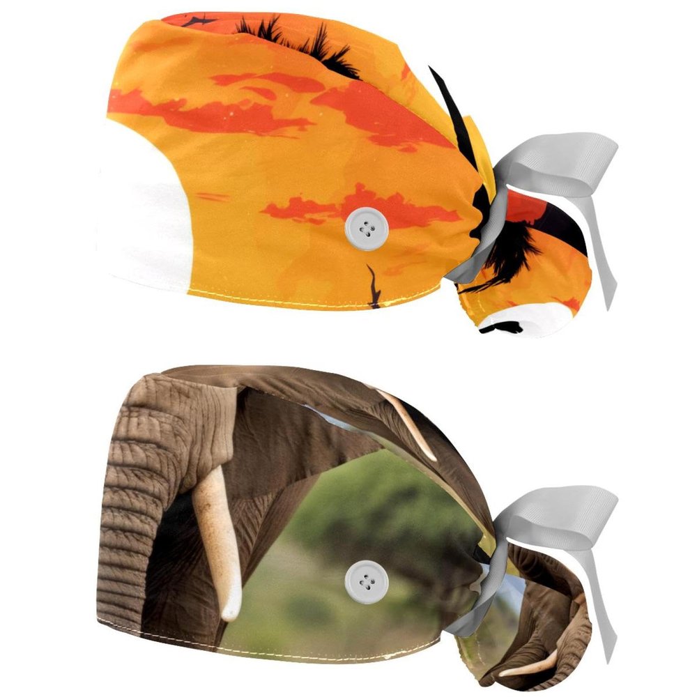 2-Pc,Gourd-Shaped Working Cap,Fisherman Hat with Buttons and Cotton Sweatband,African Dinosaur and Sunset