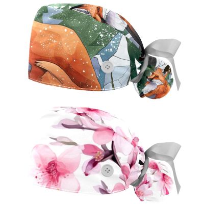 2-Pc,Gourd-Shaped Working Cap,Fisherman Hat with Buttons and Cotton Sweatband,Forest Cartoon Fox
