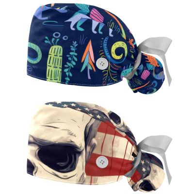2-Pc,Gourd-Shaped Working Cap,Fisherman Hat with Buttons and Cotton Sweatband,Blue Abstract Animal Seamless Pattern