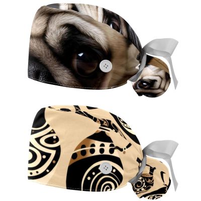 2-Pc,Gourd-Shaped Working Cap,Fisherman Hat with Buttons and Cotton Sweatband,Puppy Animal Dog Pattern