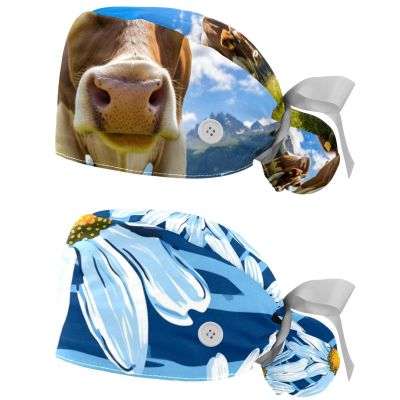 YTYVAGT 2-Pc,Gourd-Shaped Working Cap,Fisherman Hat with Buttons and Cotton Sweatband,Blue Sky Mountain Cow