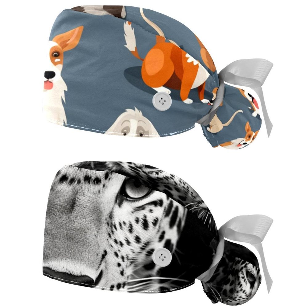 2-Pc,Gourd-Shaped Working Cap,Fisherman Hat with Buttons and Cotton Sweatband,All Kinds of Dogs