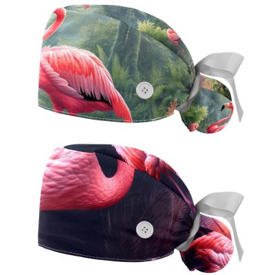2-Pc,Gourd-Shaped Working Cap,Fisherman Hat with Buttons and Cotton Sweatband,Colorful Animal Flamingos Jungle Illustration