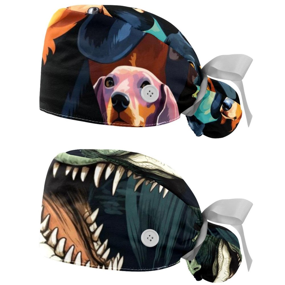 2-Pc,Gourd-Shaped Working Cap,Fisherman Hat with Buttons and Cotton Sweatband,Colorful Dachshund Animal Dog Illustration