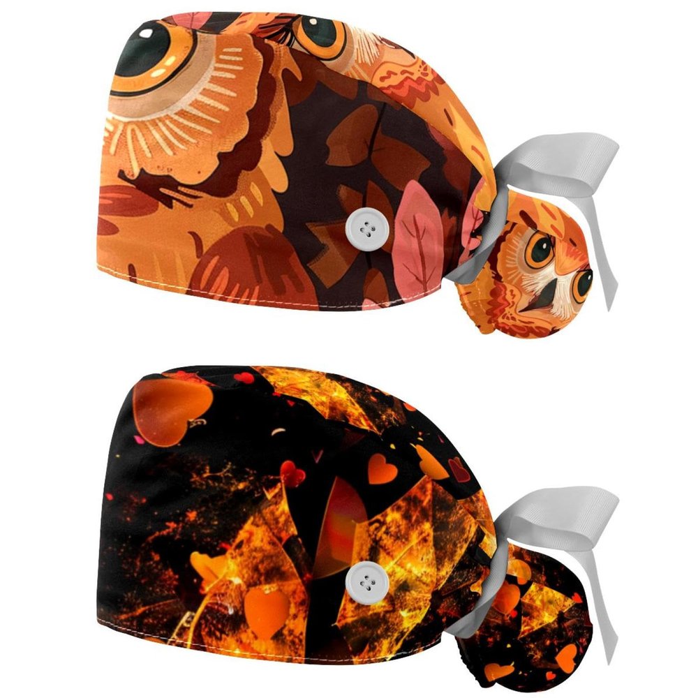 2-Pc,Gourd-Shaped Working Cap,Fisherman Hat with Buttons and Cotton Sweatband,Forest Animal Owl