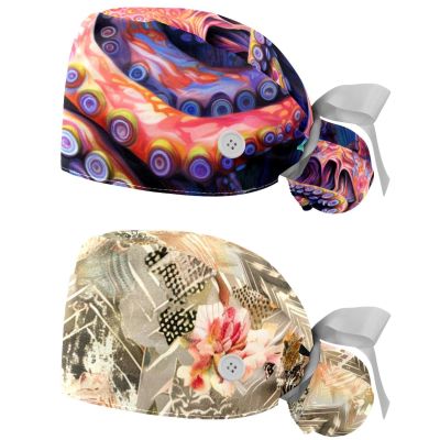 2-Pc,Gourd-Shaped Working Cap,Fisherman Hat with Buttons and Cotton Sweatband,Devilfish in The Oceans Printed