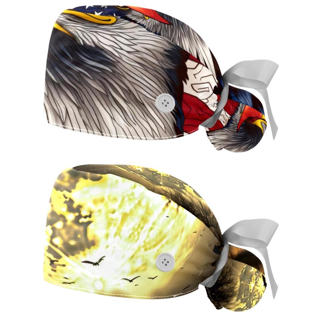 2-Pc,Gourd-Shaped Working Cap,Fisherman Hat with Buttons and Cotton Sweatband,4Th of July Independence Day Eagle