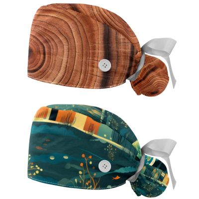 2-Pc,Gourd-Shaped Working Cap,Fisherman Hat with Buttons and Cotton Sweatband,Plant Annual Rings Pattern