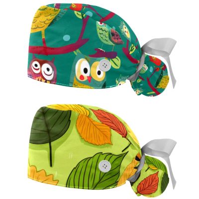 2-Pc,Gourd-Shaped Working Cap,Fisherman Hat with Buttons and Cotton Sweatband,Cartoon Eagle Fruit Tree Owl