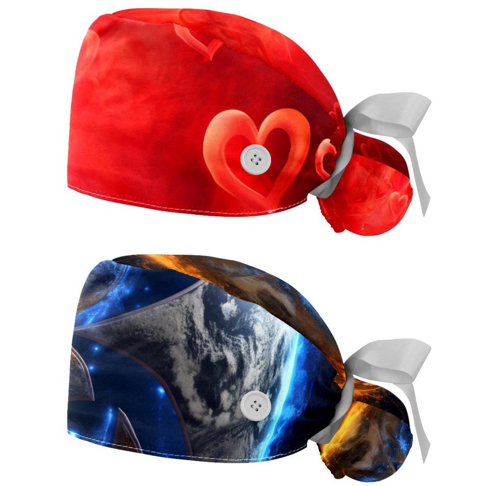 2-Pc,Gourd-Shaped Working Cap,Fisherman Hat with Buttons and Cotton Sweatband,Big Red Heart