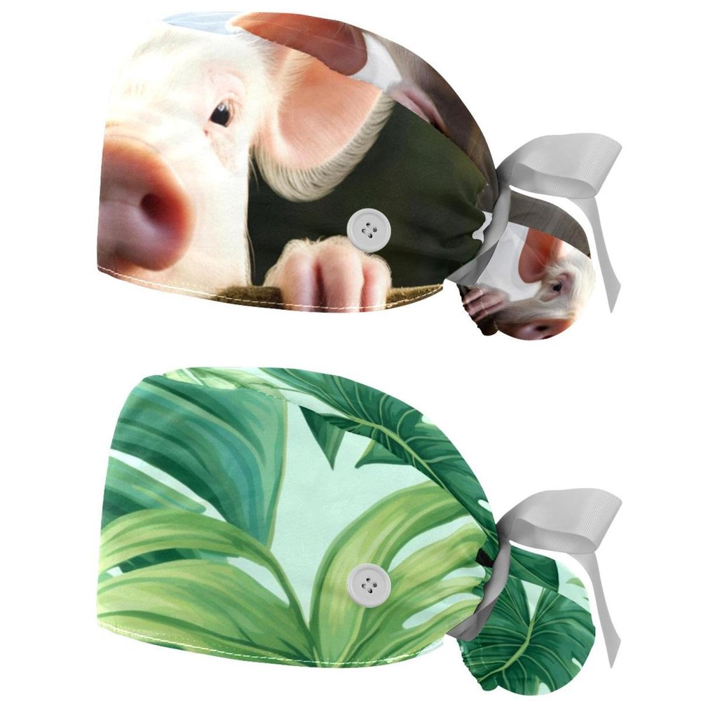 2-Pc,Gourd-Shaped Working Cap,Fisherman Hat with Buttons and Cotton Sweatband,Farm Pig