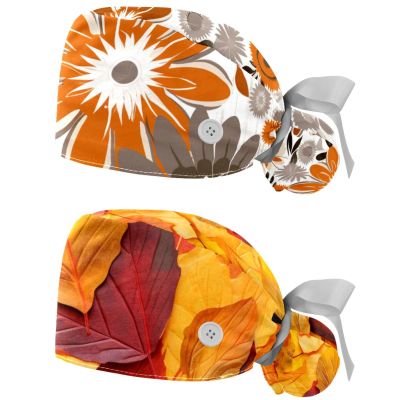 2-Pc,Gourd-Shaped Working Cap,Fisherman Hat with Buttons and Cotton Sweatband,Art Flower Blossom Retro
